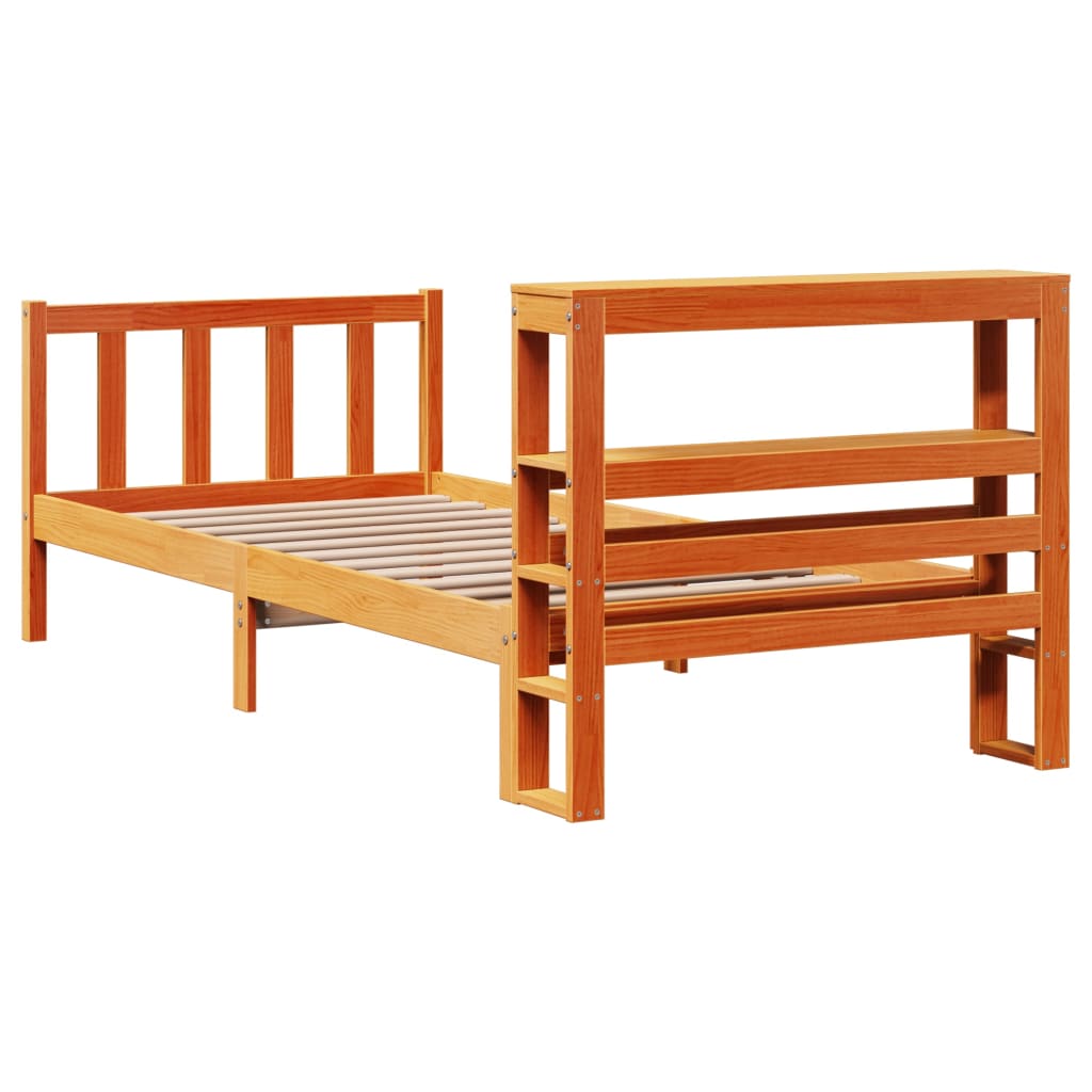 Sengeramme med hodegavl voksbrun 100x200 cm heltre furu