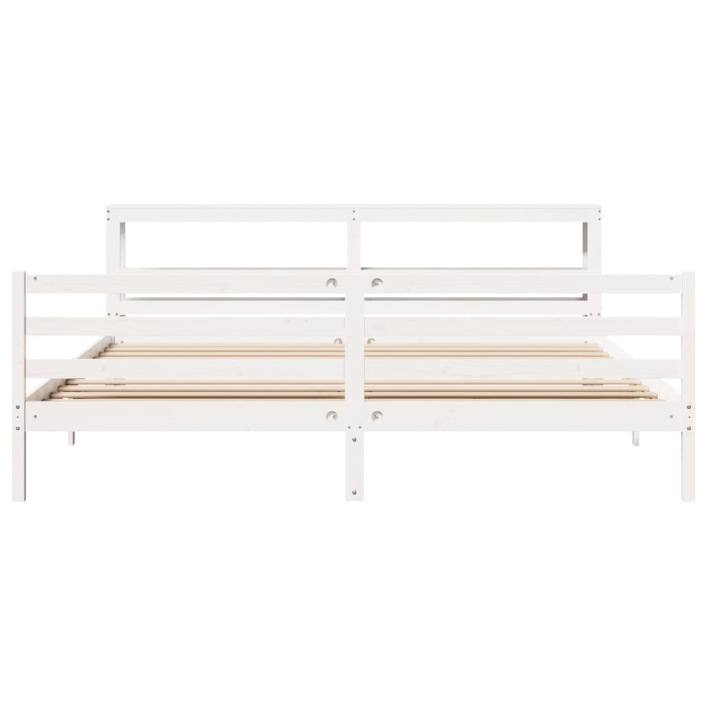 Sengeramme med madrass hvit 200x200 cm heltre furu