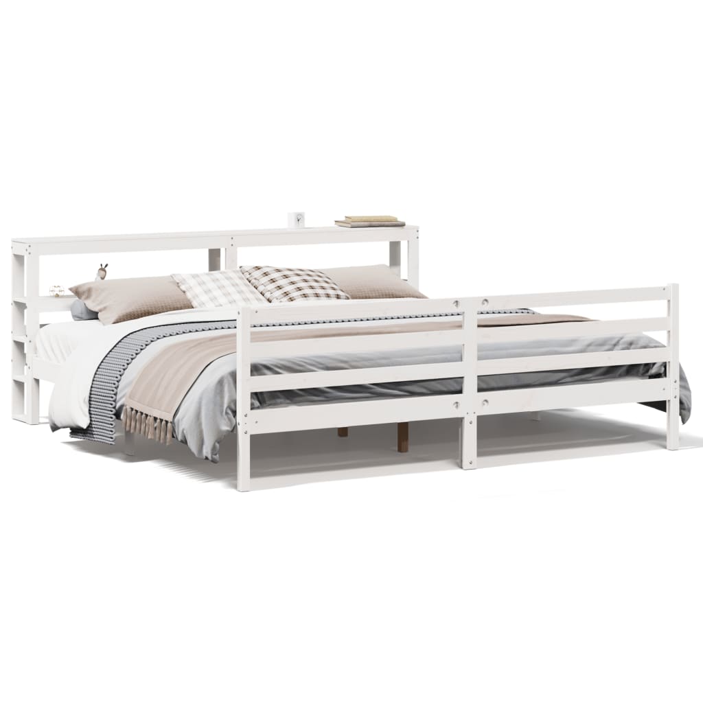 Sengeramme med madrass hvit 200x200 cm heltre furu