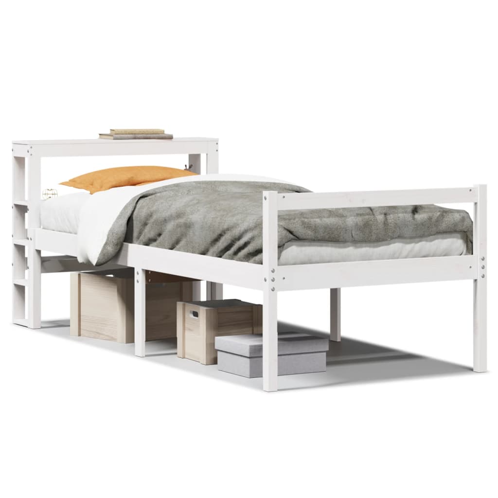 Seniorseng med hodegavl hvit 90x190 cm heltre furu