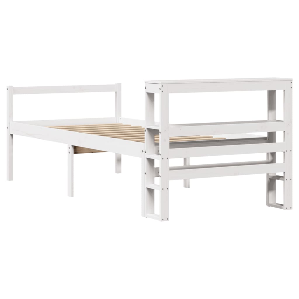 Seniorseng med hodegavl hvit 90x190 cm heltre furu