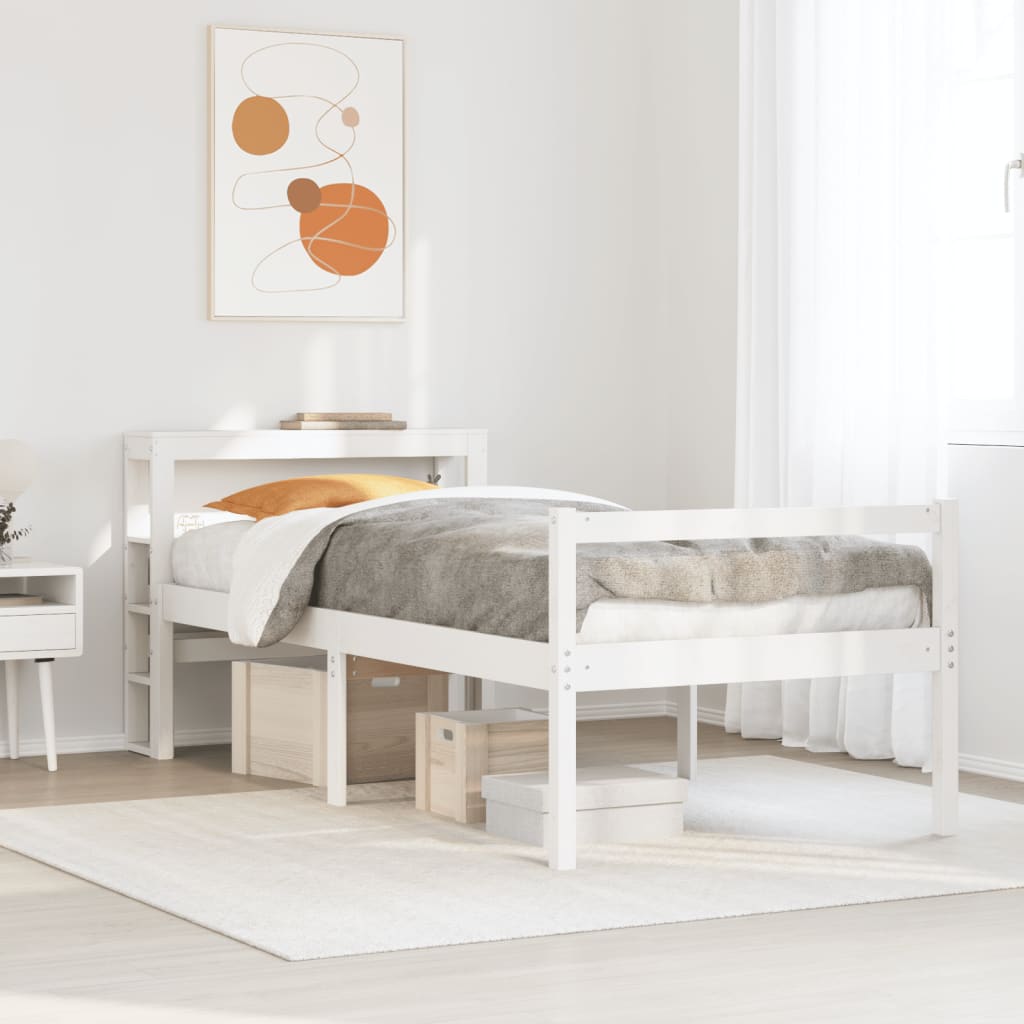 Seniorseng med hodegavl hvit 90x190 cm heltre furu