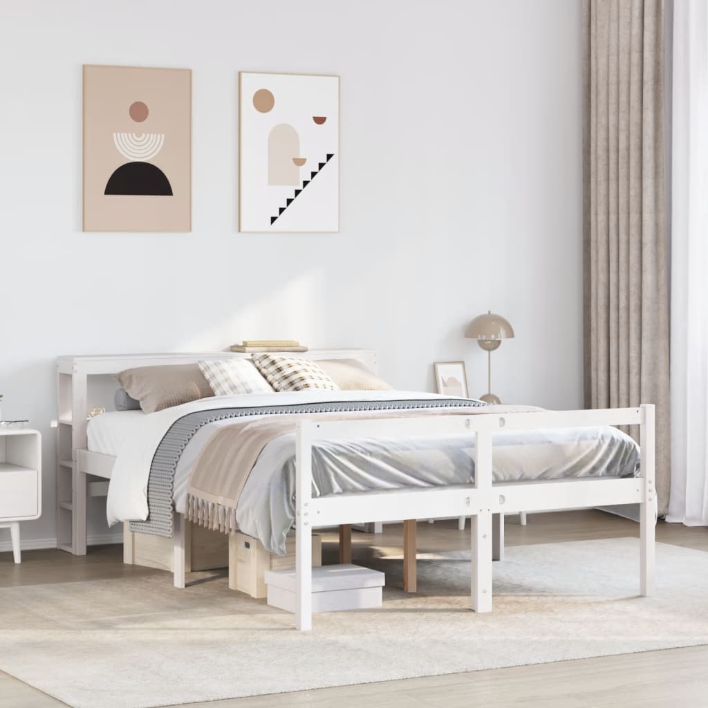 Seniorseng med hodegavl hvit 150x200 cm heltre furu