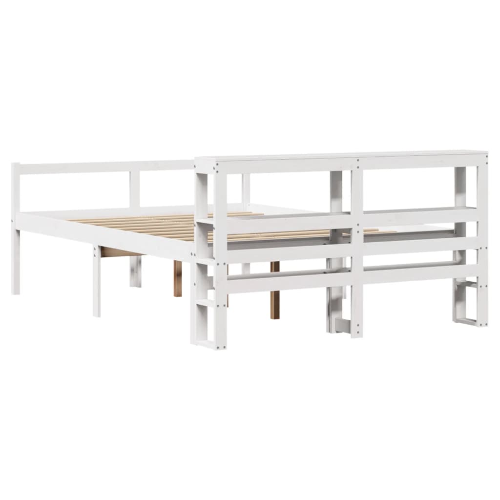 Seniorseng med hodegavl hvit 150x200 cm heltre furu