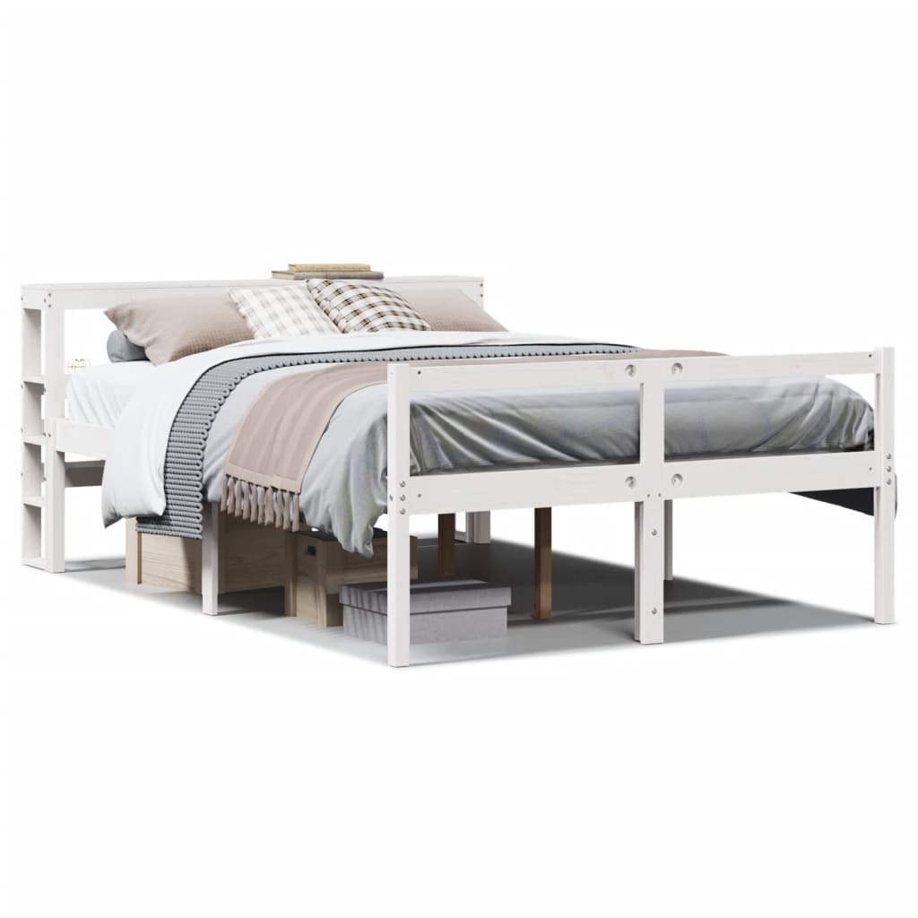 Seniorseng med hodegavl hvit 150x200 cm heltre furu