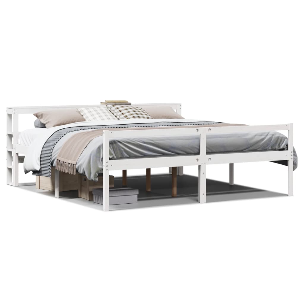 Seniorseng med hodegavl hvit 180x200 cm heltre furu