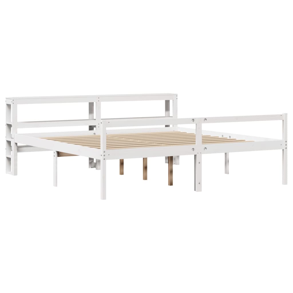 Seniorseng med hodegavl hvit 180x200 cm heltre furu