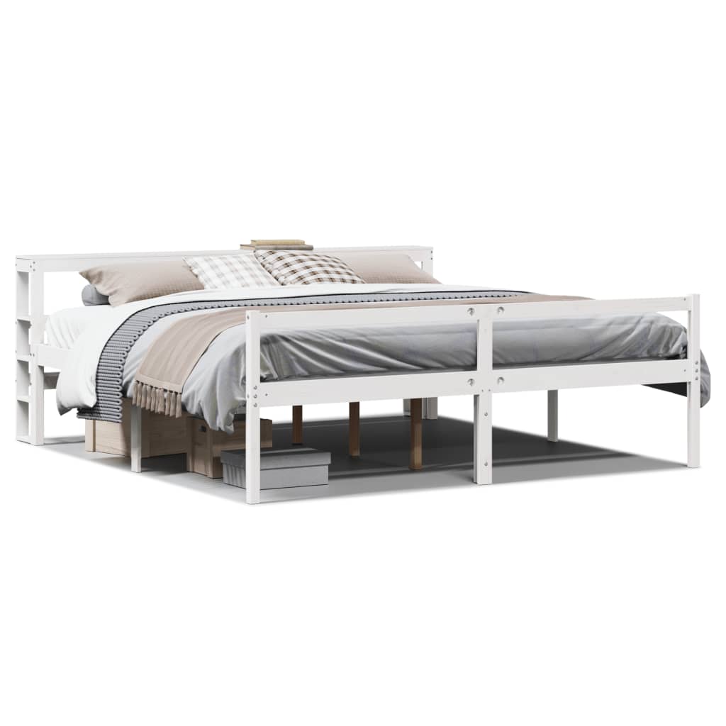 Seniorseng med hodegavl hvit 200x200 cm heltre furu