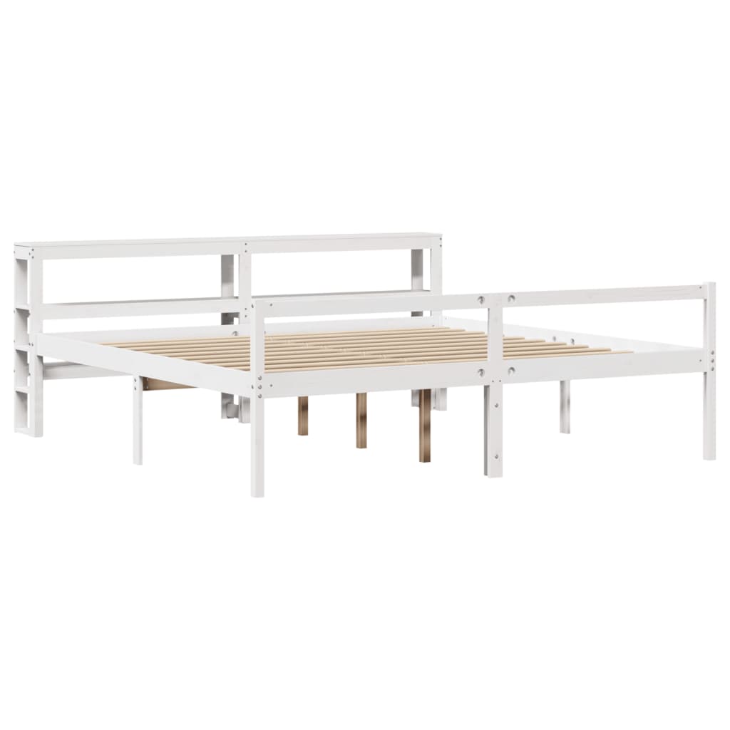 Seniorseng med hodegavl hvit 200x200 cm heltre furu