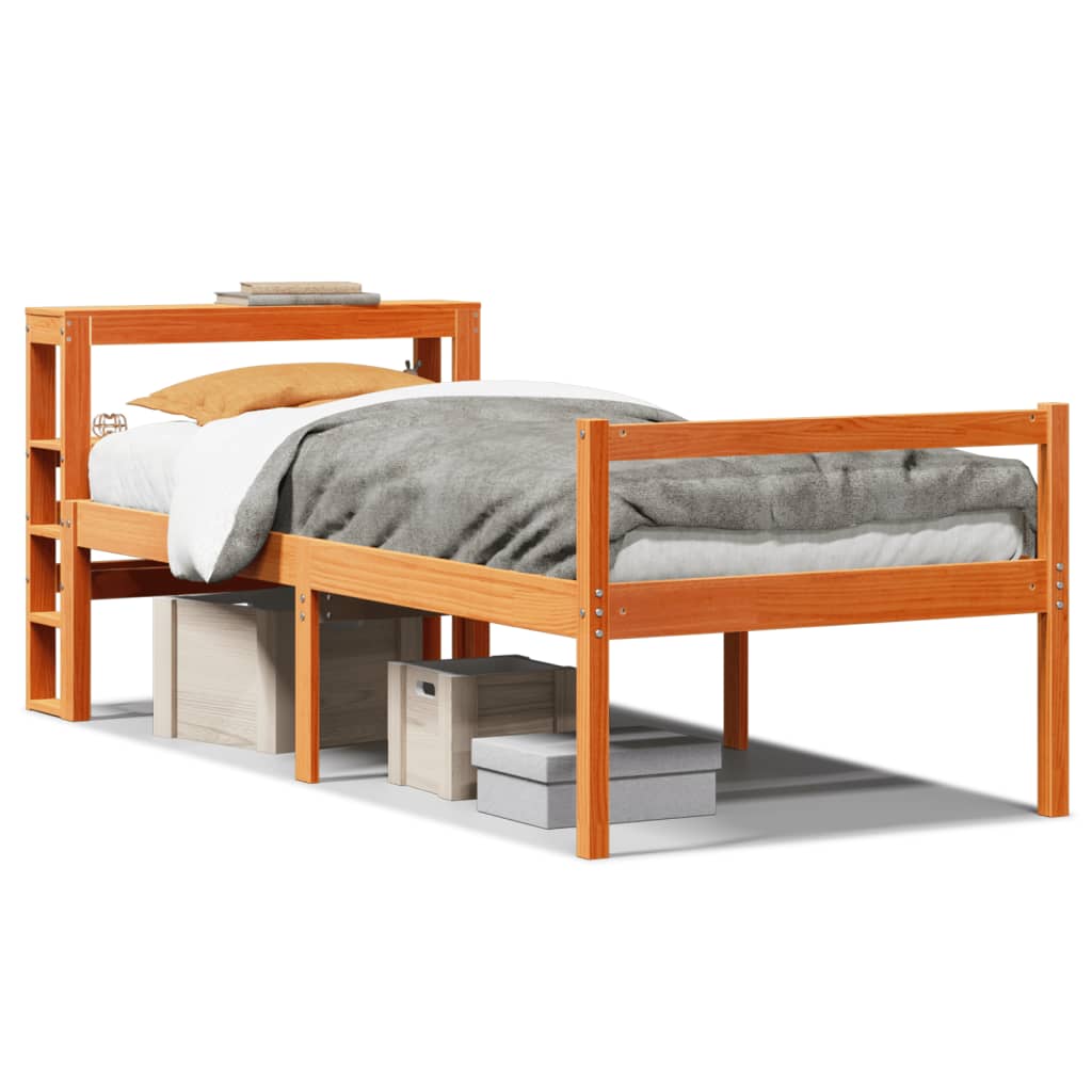Sengeramme med hodegavl voksbrun 75x190 cm heltre furu