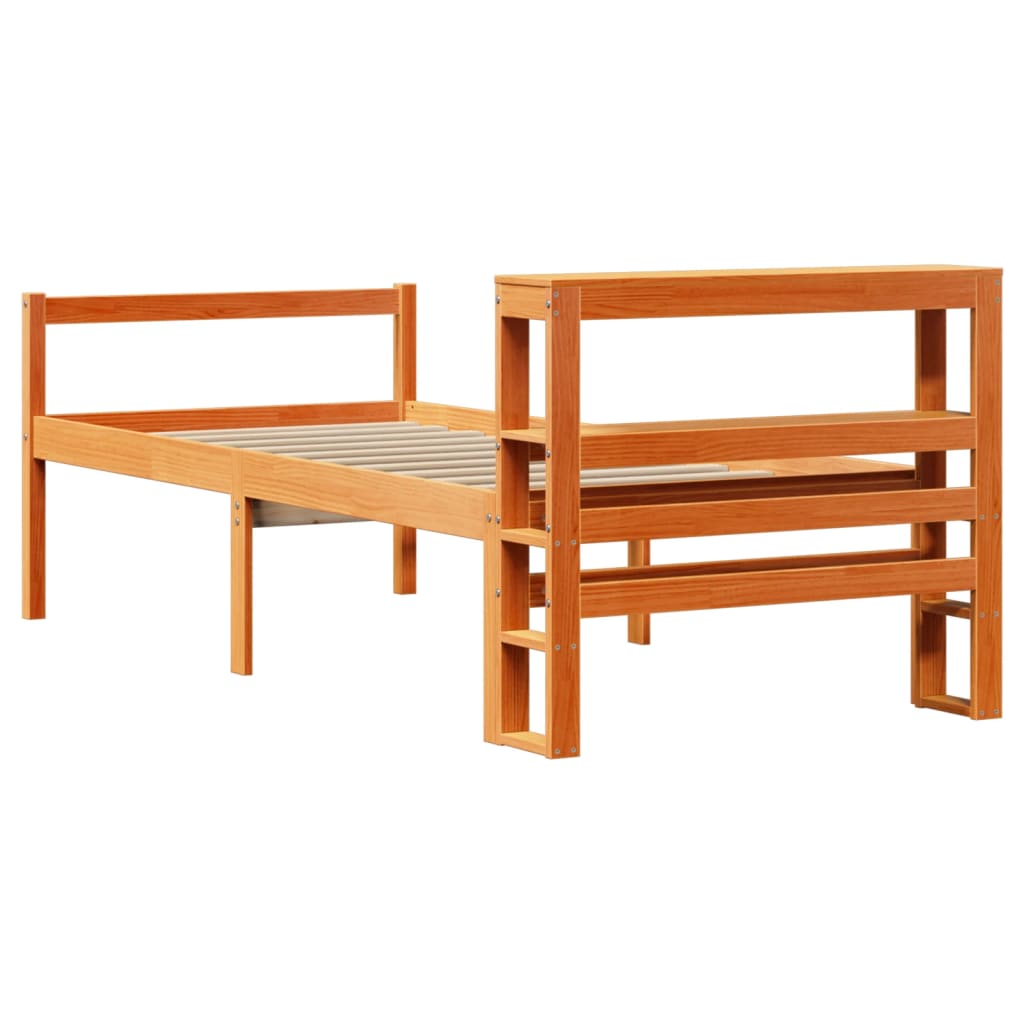 Sengeramme med hodegavl voksbrun 75x190 cm heltre furu