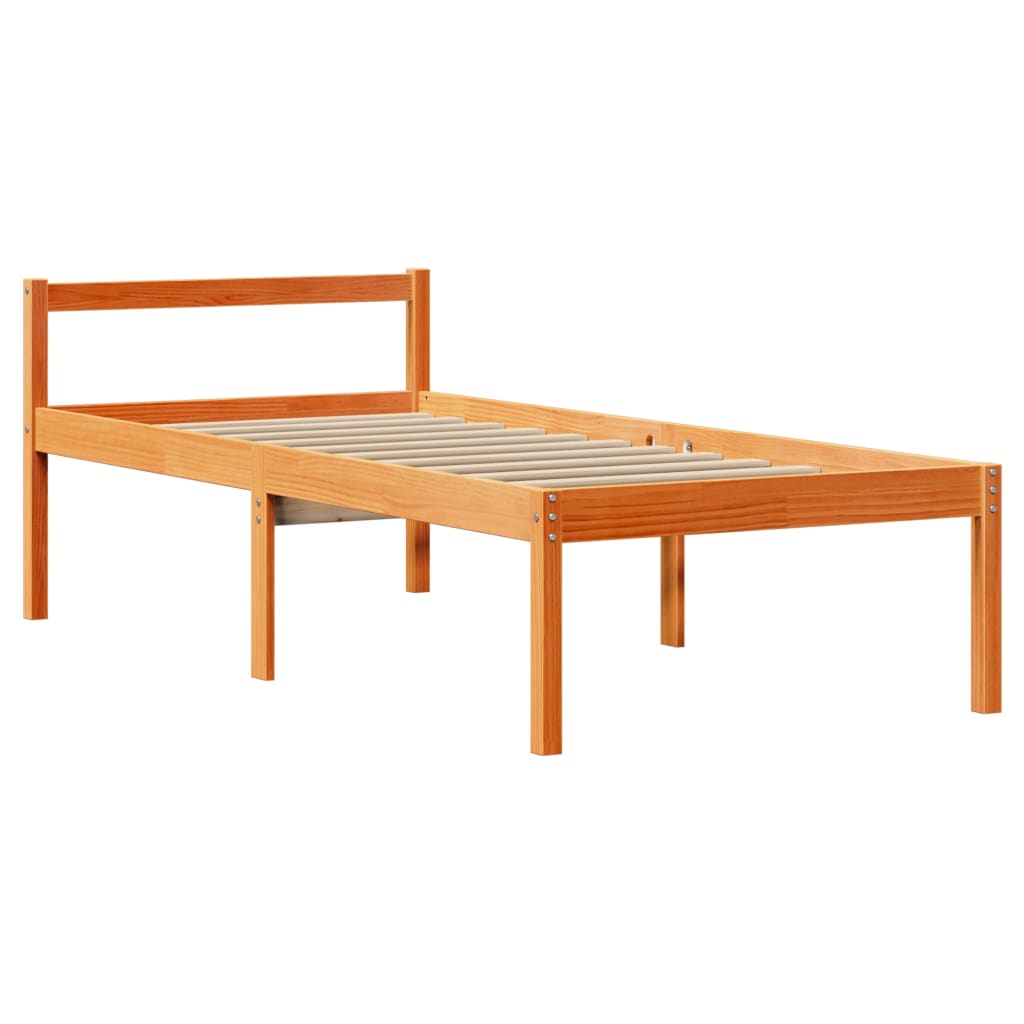 Sengeramme med hodegavl voksbrun 75x190 cm heltre furu