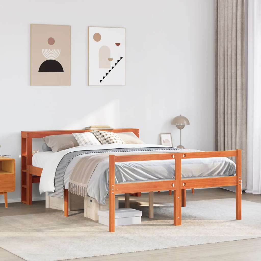 Sengeramme med hodegavl voksbrun 120x190 cm heltre furu