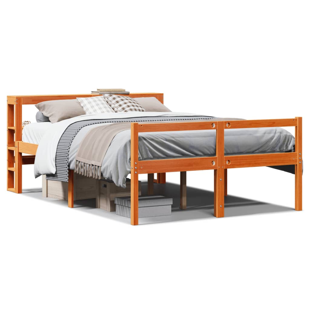 Sengeramme med hodegavl voksbrun 135x190 cm heltre furu