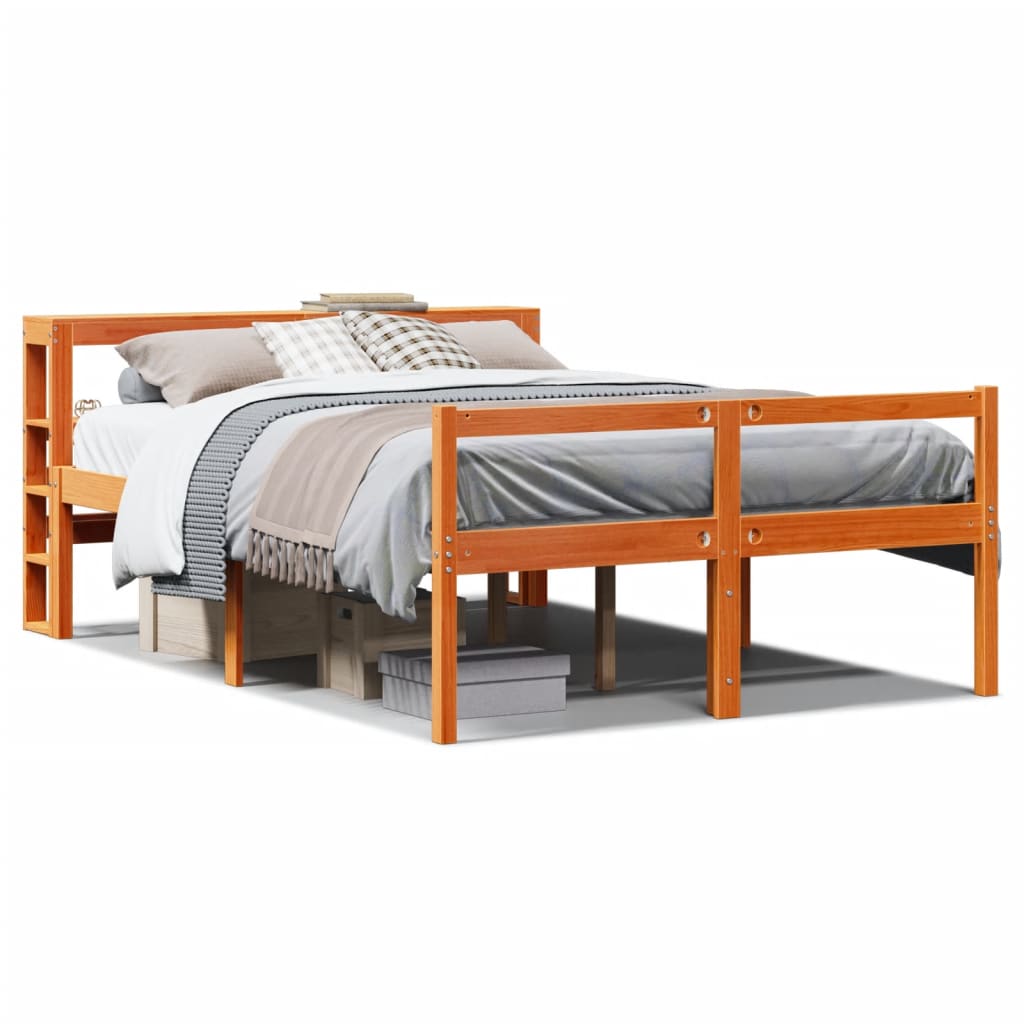 Sengeramme med hodegavl voksbrun 140x190 cm heltre furu