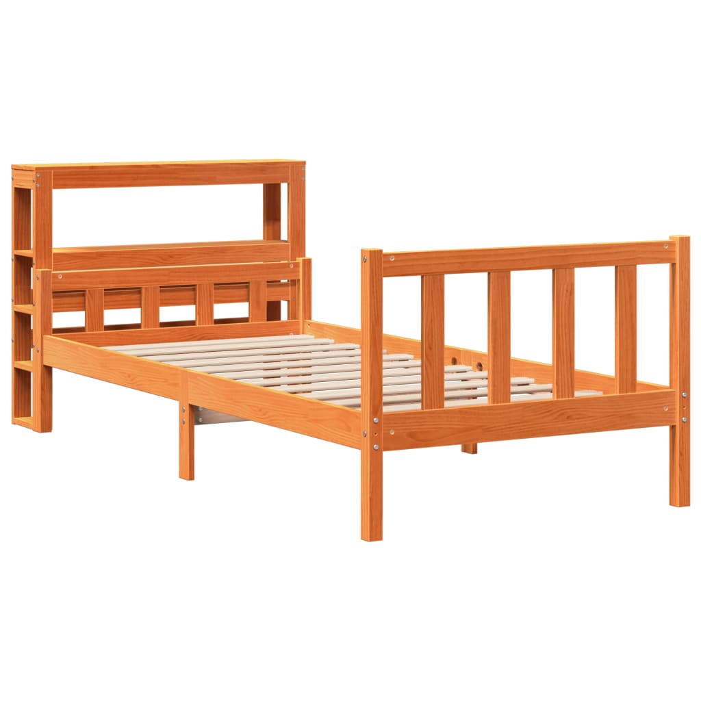 Sengeramme med hodegavl voksbrun 75x190 cm heltre furu
