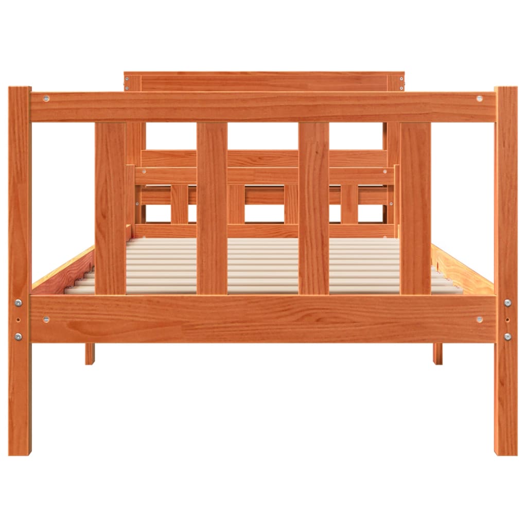 Sengeramme med hodegavl voksbrun 75x190 cm heltre furu