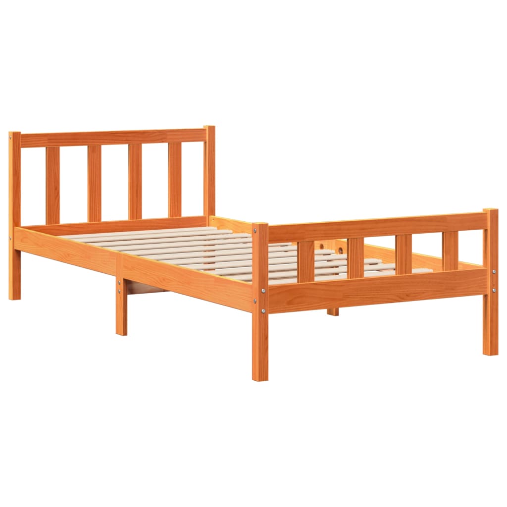 Sengeramme med hodegavl voksbrun 75x190 cm heltre furu