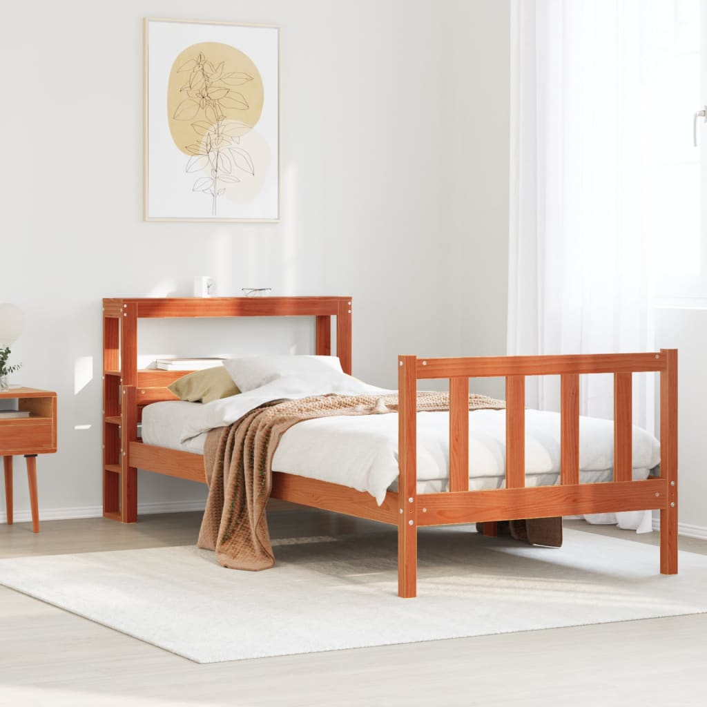 Sengeramme med hodegavl voksbrun 75x190 cm heltre furu