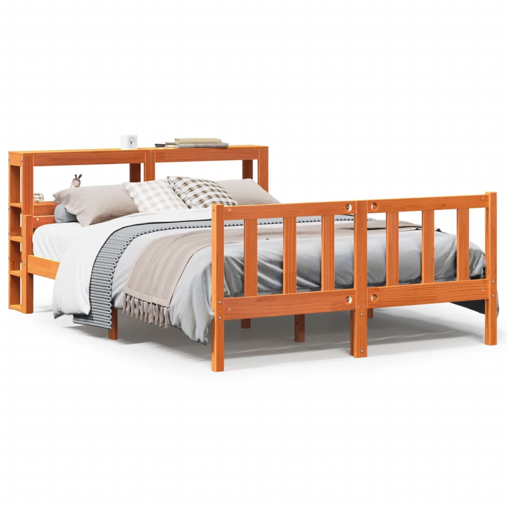 Sengeramme med hodegavl voksbrun 150x200 cm heltre furu