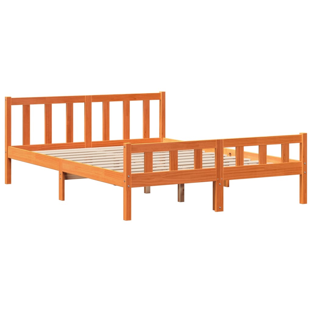 Sengeramme med hodegavl voksbrun 150x200 cm heltre furu