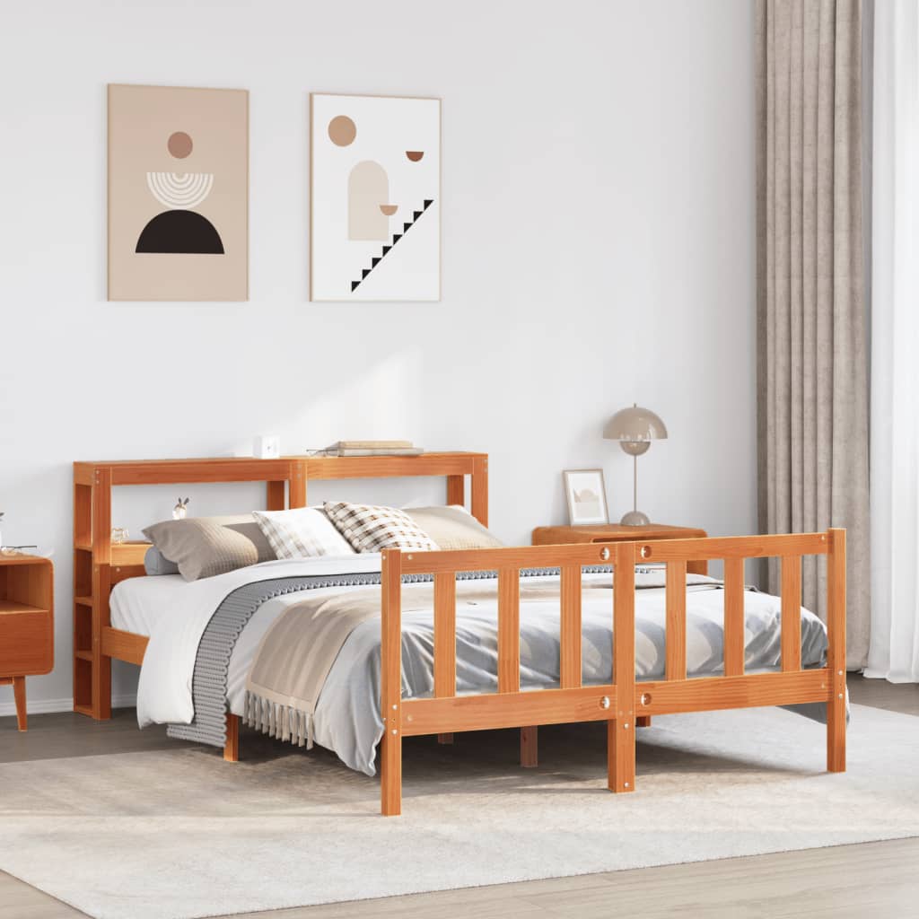 Sengeramme med hodegavl voksbrun 160x200 cm heltre furu