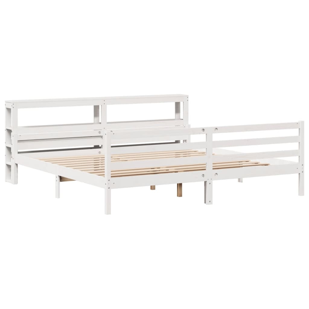 Sengeramme med hodegavl hvit 200x200 cm heltre furu