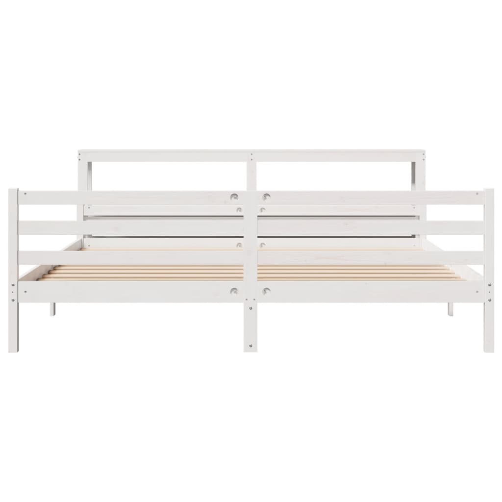 Sengeramme med hodegavl hvit 200x200 cm heltre furu
