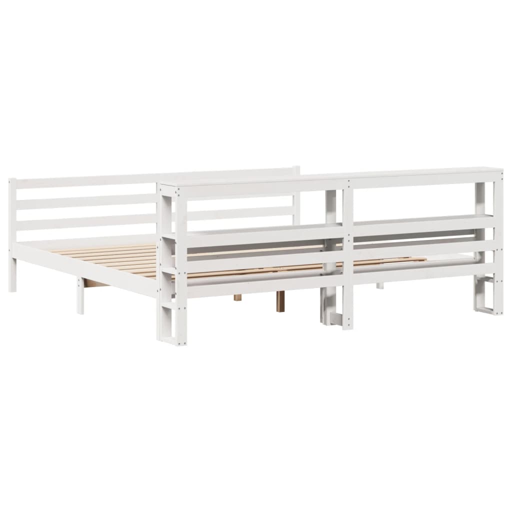 Sengeramme med hodegavl hvit 200x200 cm heltre furu