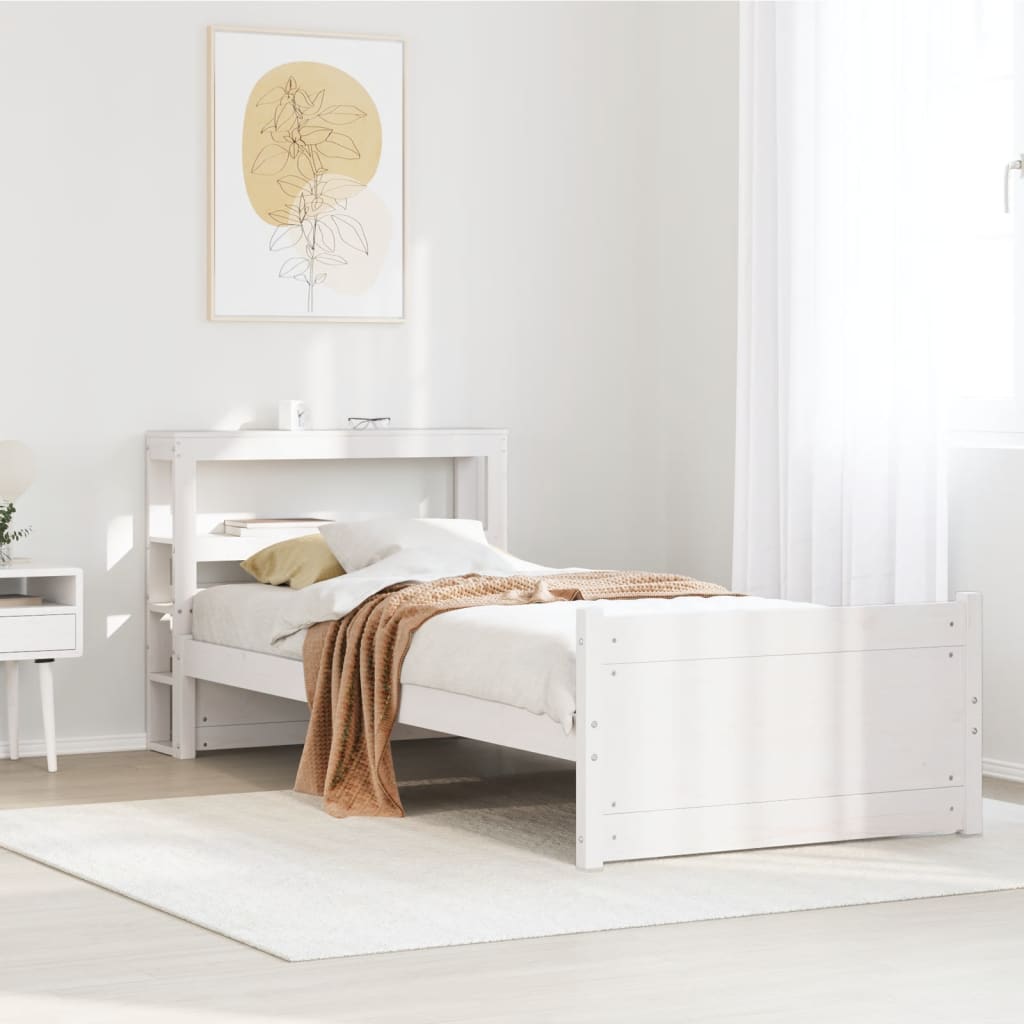 Sengeramme med hodegavl hvit 90x190 cm heltre furu
