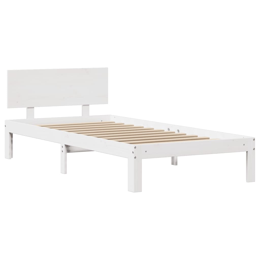 Sengeramme med hodegavl hvit 90x200 cm heltre furu