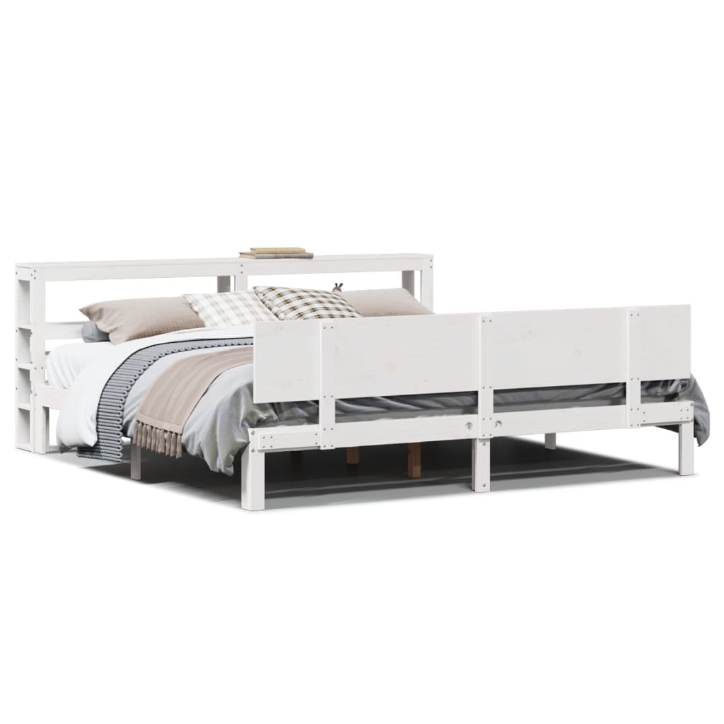 Sengeramme med hodegavl hvit 200x200 cm heltre furu