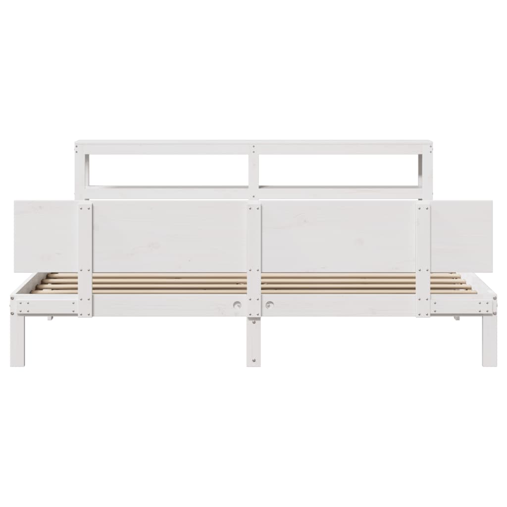 Sengeramme med hodegavl hvit 200x200 cm heltre furu