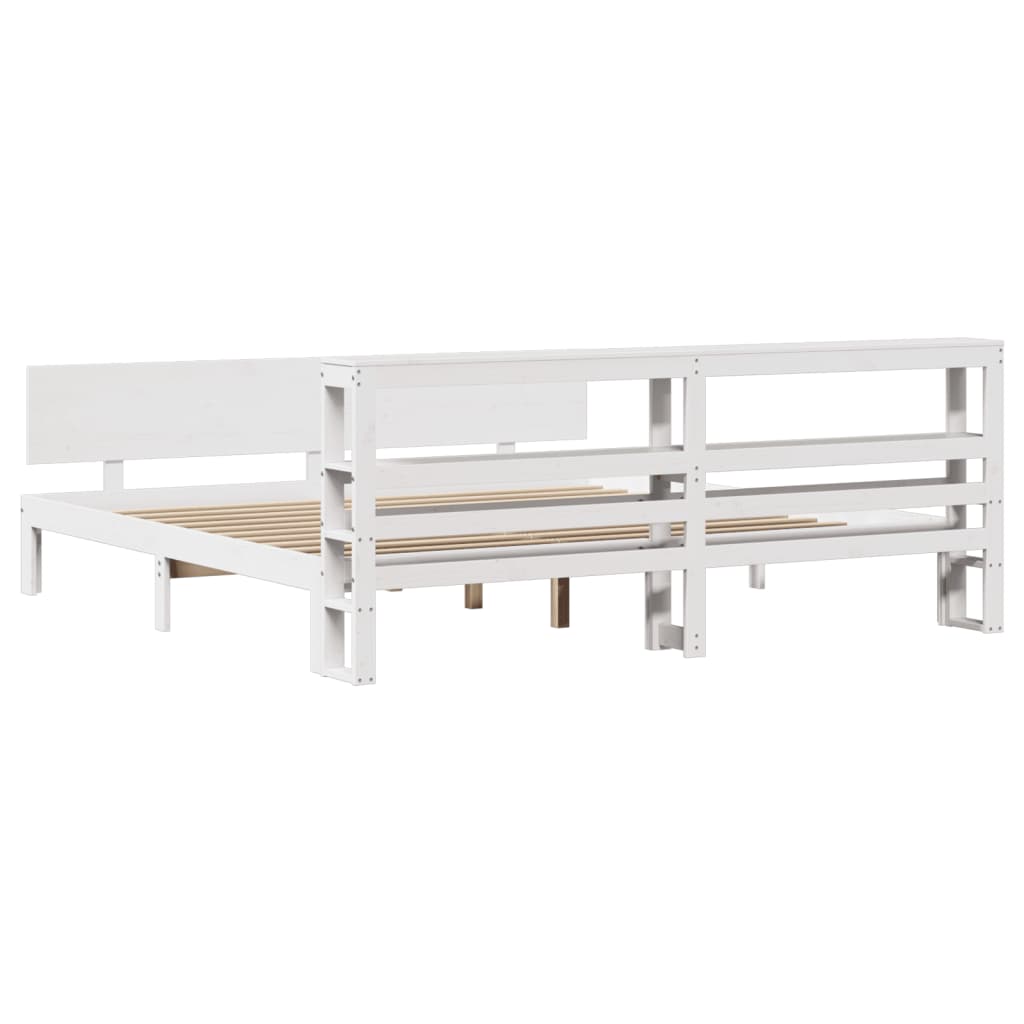 Sengeramme med hodegavl hvit 200x200 cm heltre furu