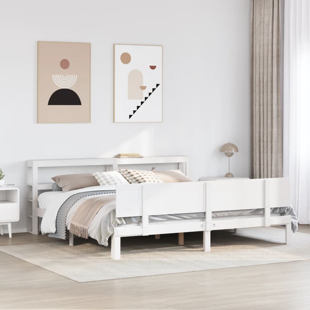Sengeramme med hodegavl hvit 200x200 cm heltre furu