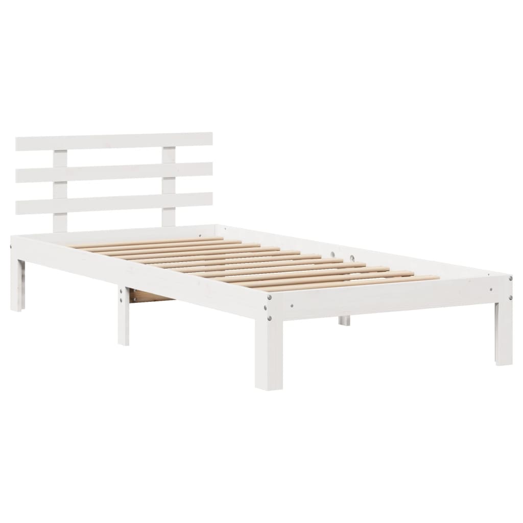 Sengeramme med hodegavl hvit 75x190 cm heltre furu