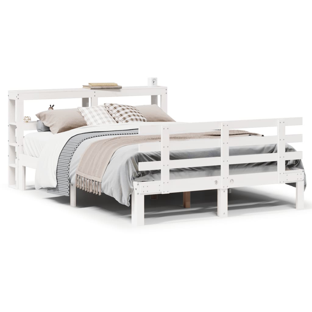 Sengeramme med hodegavl hvit 150x200 cm heltre furu