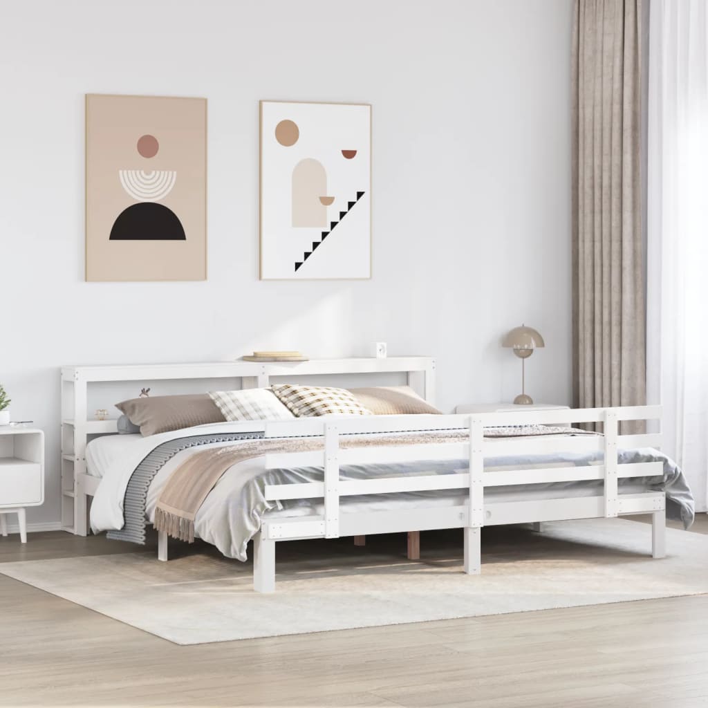 Sengeramme med hodegavl hvit 180x200 cm heltre furu