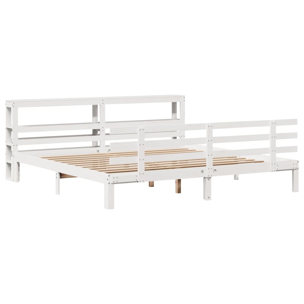 Sengeramme med hodegavl hvit 200x200 cm heltre furu