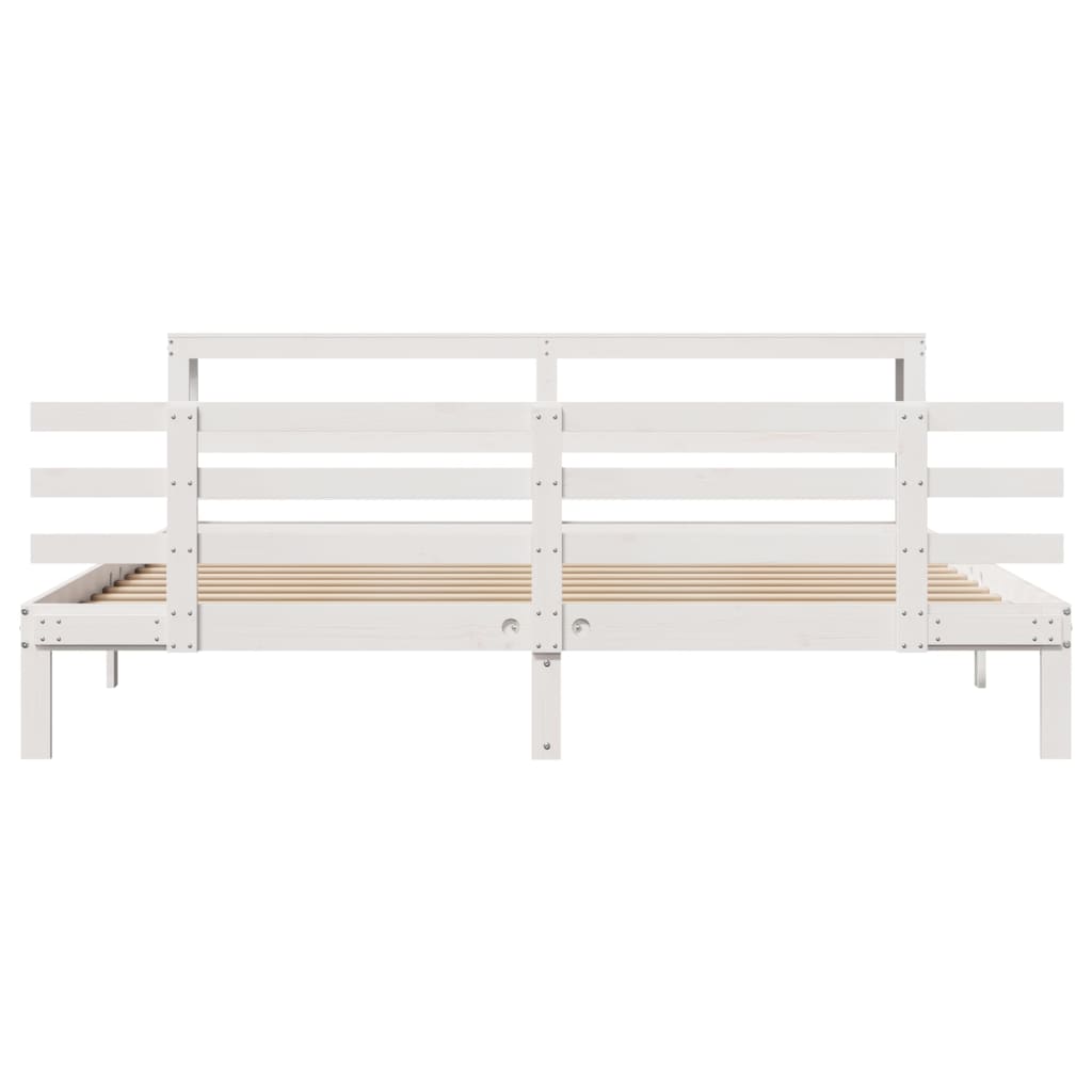 Sengeramme med hodegavl hvit 200x200 cm heltre furu