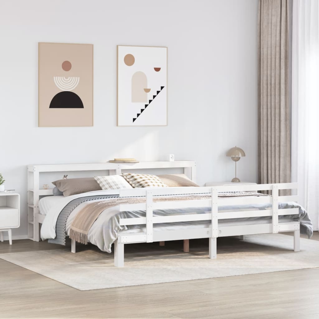 Sengeramme med hodegavl hvit 200x200 cm heltre furu