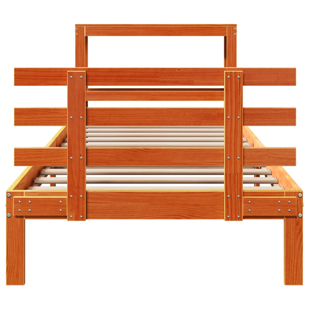 Sengeramme med hodegavl voksbrun 75x190 cm heltre furu