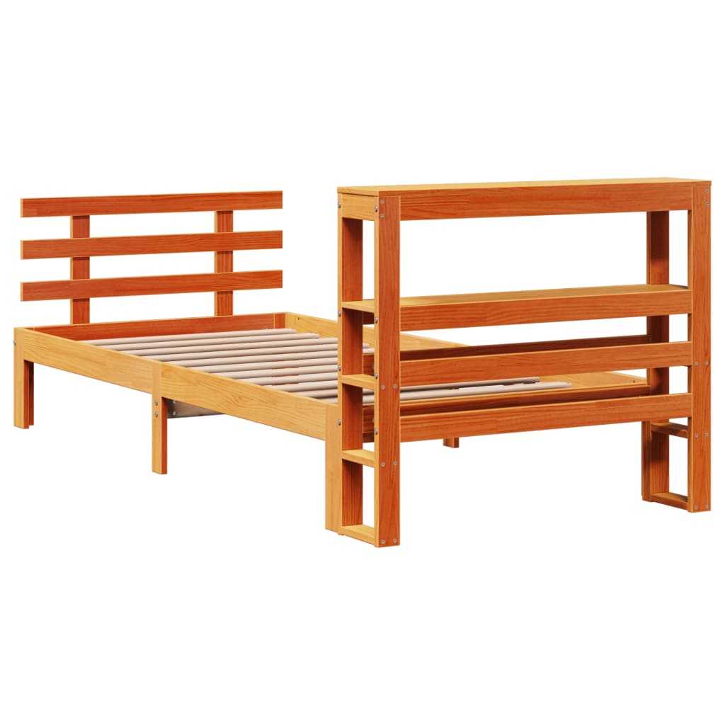 Sengeramme med hodegavl voksbrun 75x190 cm heltre furu