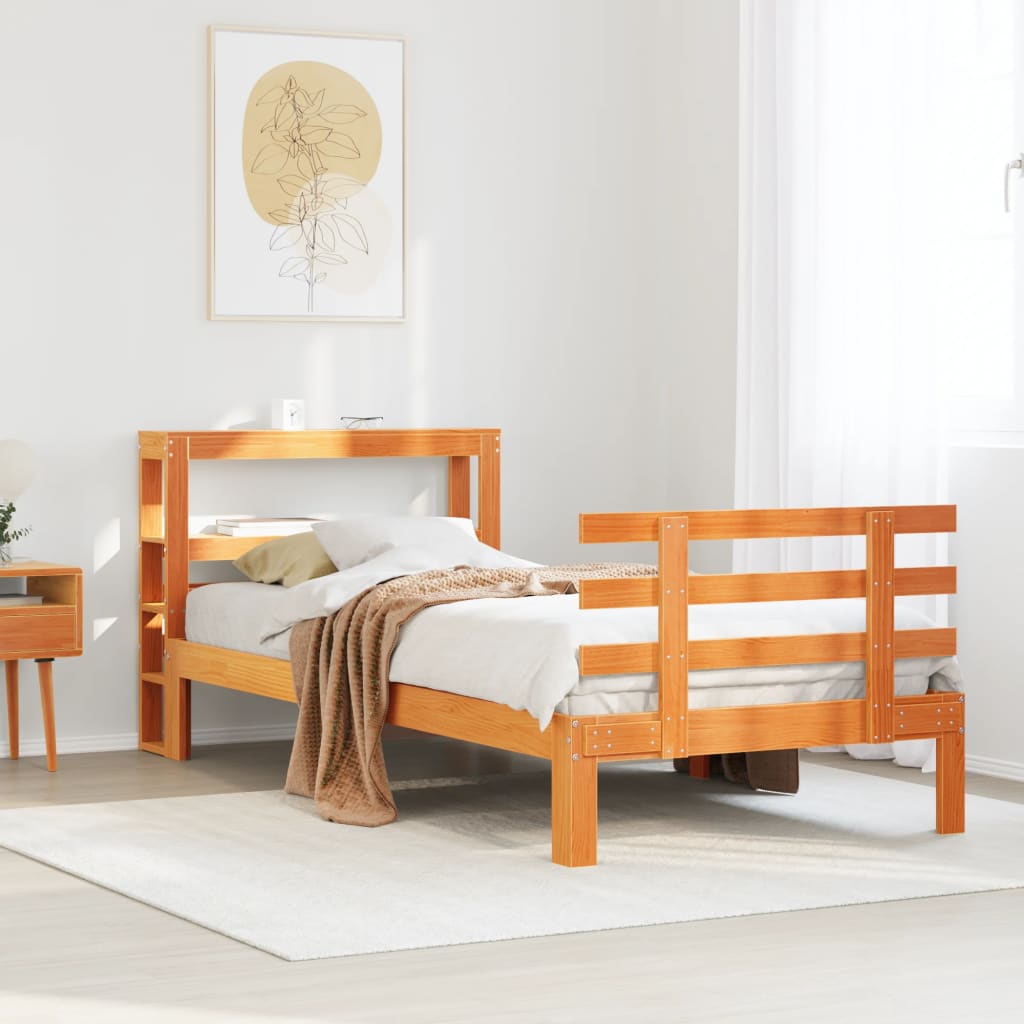Sengeramme med hodegavl voksbrun 75x190 cm heltre furu