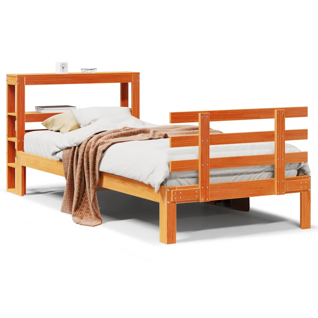 Sengeramme med hodegavl voksbrun 100x200 cm heltre furu
