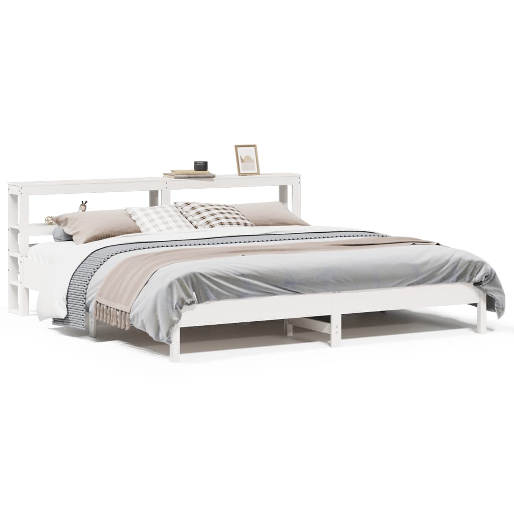 Sengeramme med madrass hvit 200x200 cm heltre furu