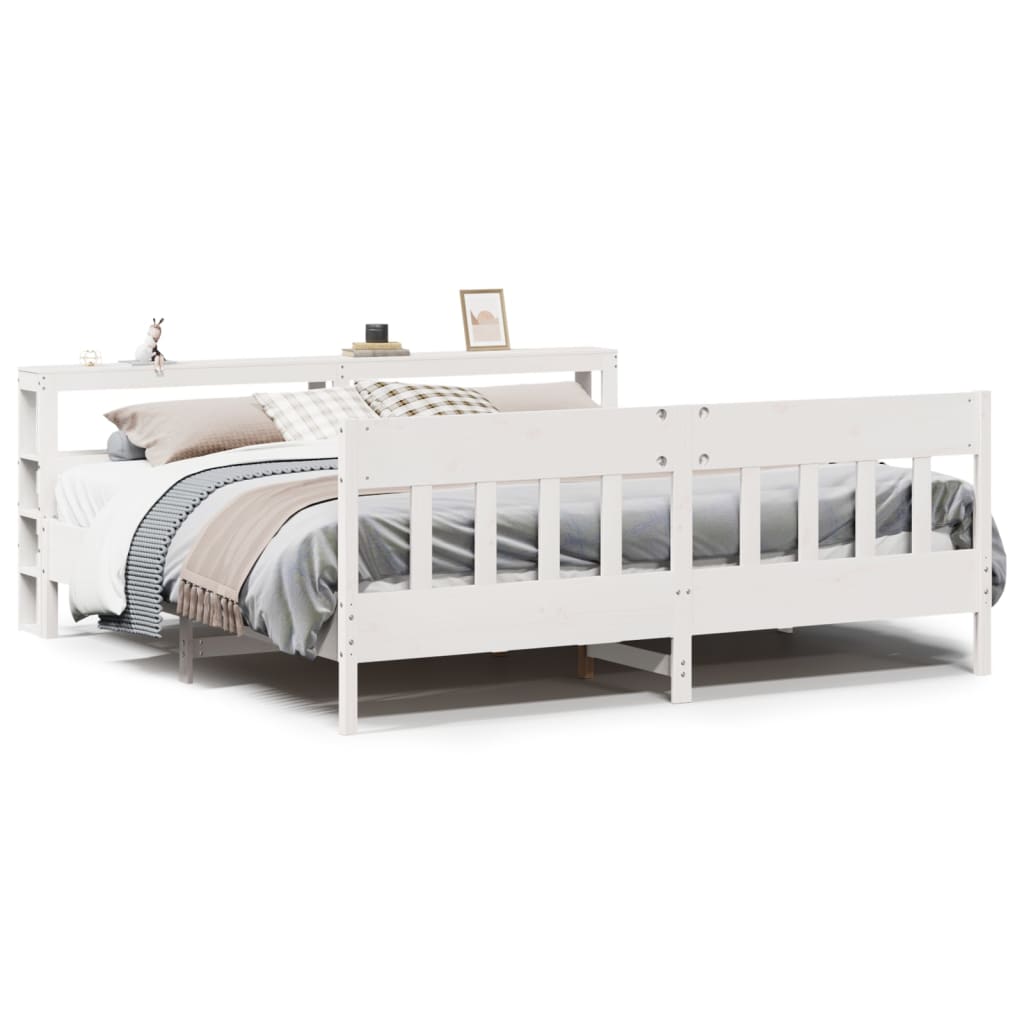Sengeramme med madrass hvit 200x200 cm heltre furu