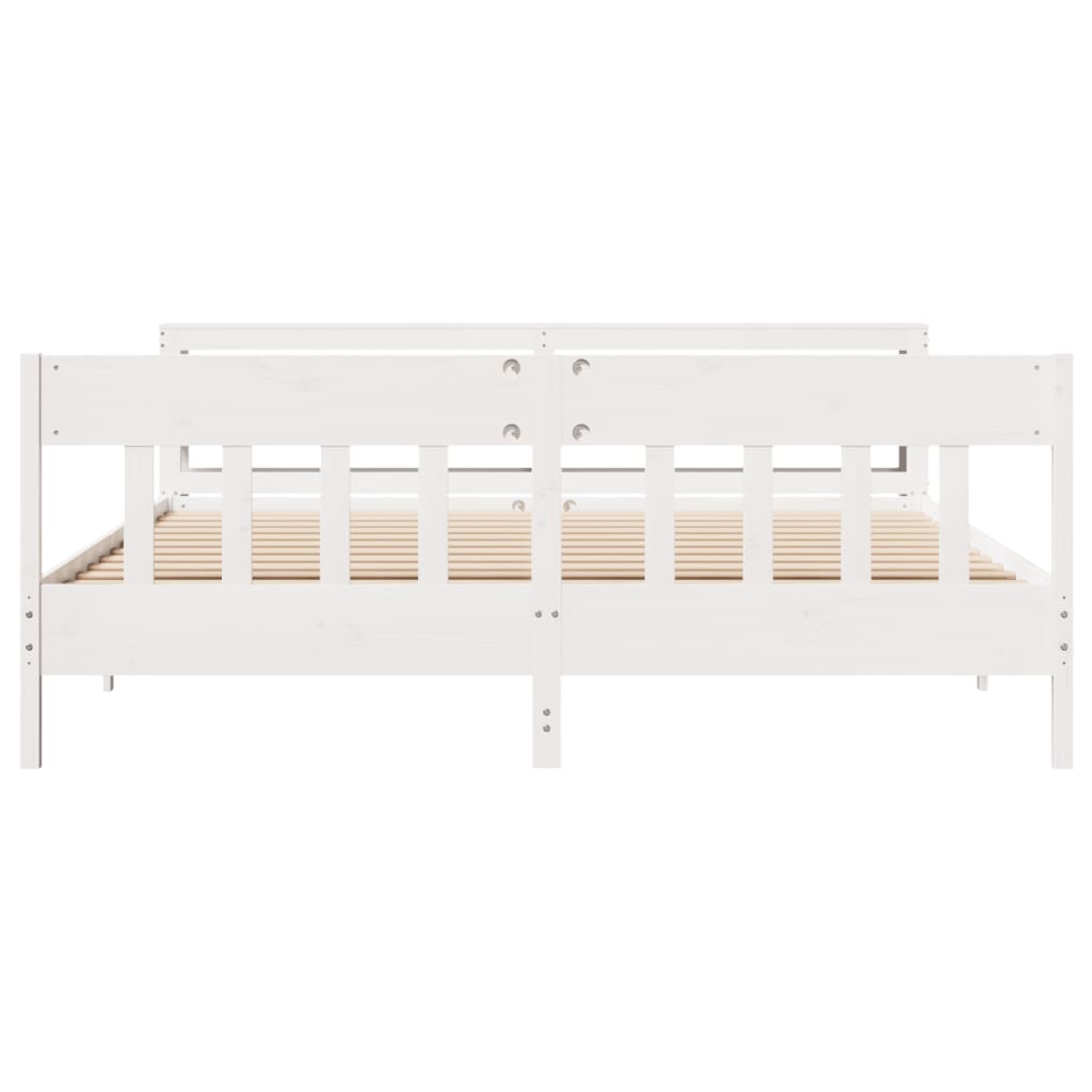 Sengeramme med madrass hvit 200x200 cm heltre furu
