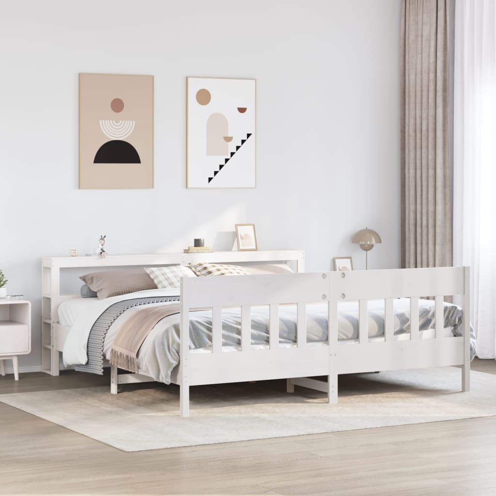 Sengeramme med madrass hvit 200x200 cm heltre furu