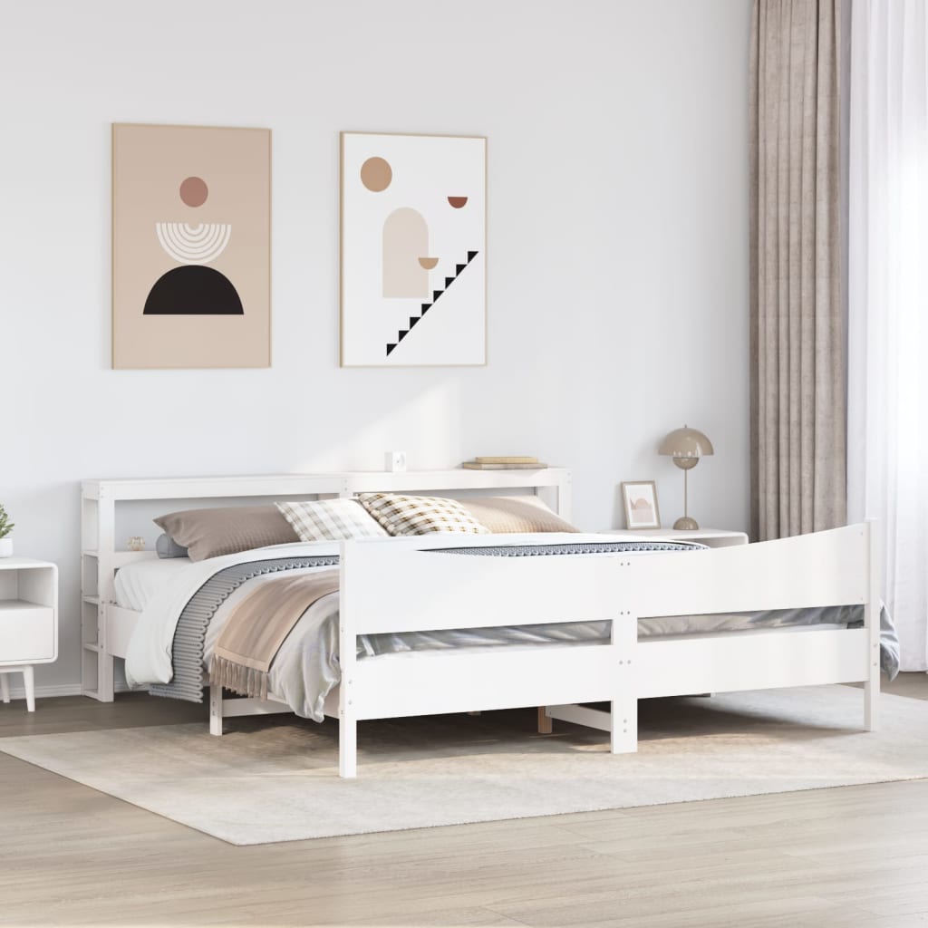 Sengeramme med hodegavl hvit 200x200 cm heltre furu